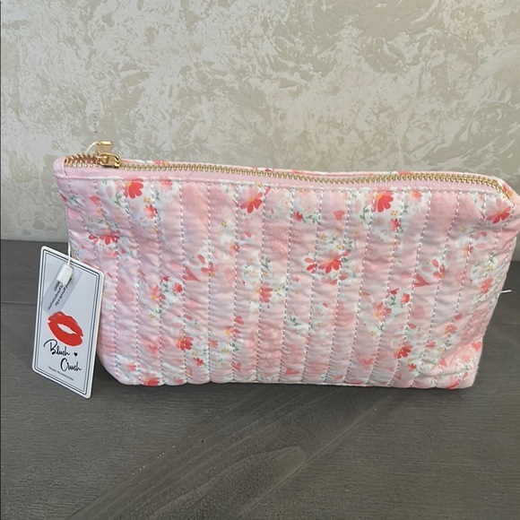 Pink and Red Quilted Cosmetic Bag with Gold Zipper - Picture 1 of 3